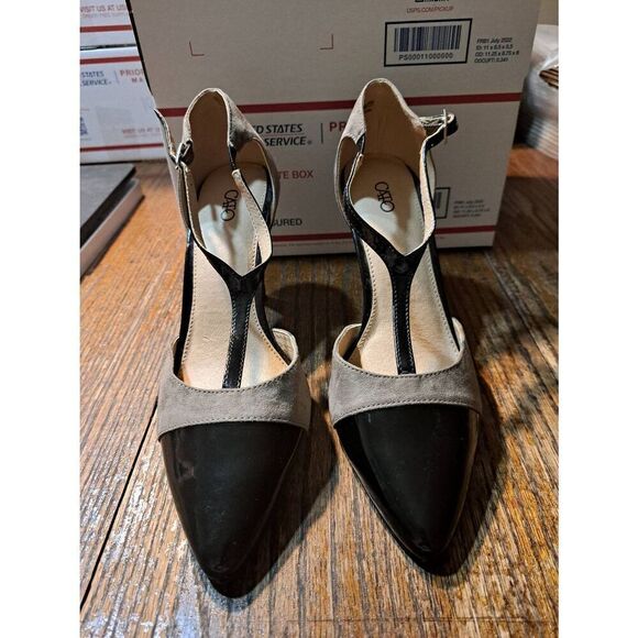 10M Cato Black Tan Pointed Toe Foot Strap Stiletto Pump High Heel Dress Shoes - Picture 3 of 10